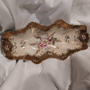Antique Royal Crown Hand Painted Dish 1820 / 24k Border